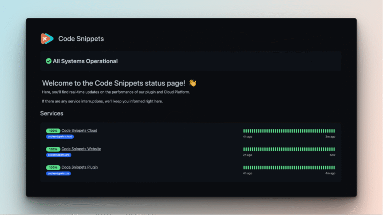 Code Snippets Status Page
